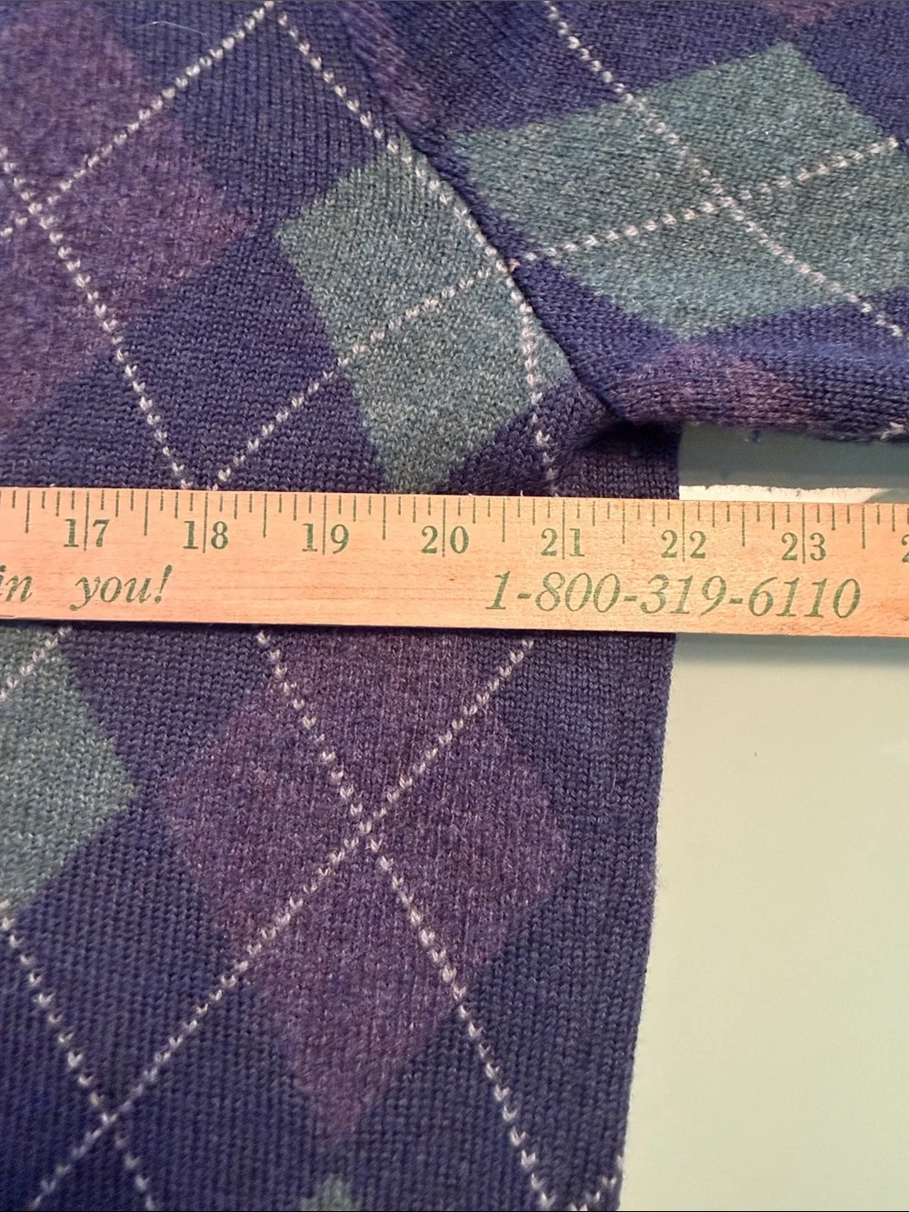 Ralph Lauren Purple Argyle Quarter-Zip Sweater with Green Diamonds size large
